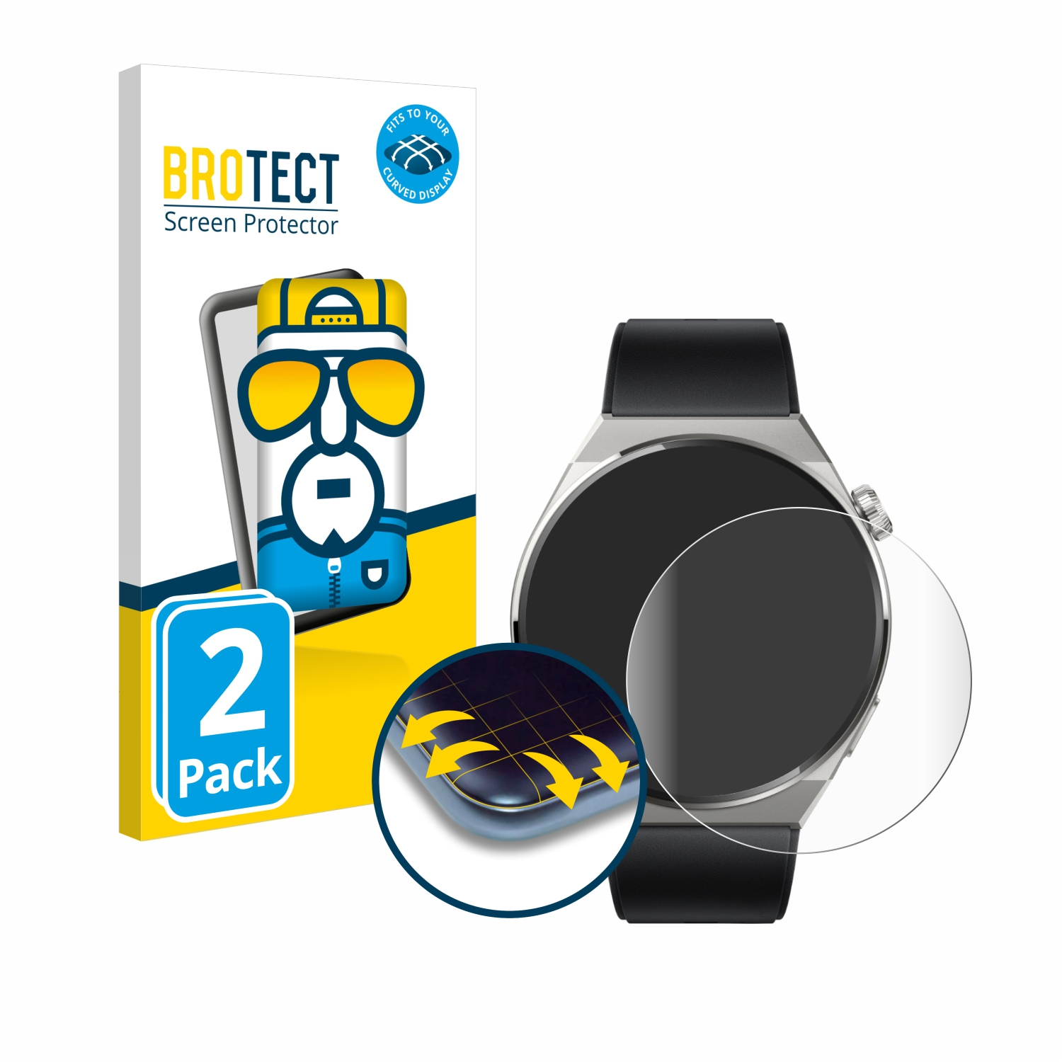 BROTECT 2x Flex Full-Cover Curved GT 3D Watch (46mm)) Huawei Titanium 3 Schutzfolie(für Pro