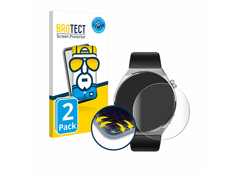 BROTECT 2x Flex Full-Cover 3D Curved Schutzfolie(für Huawei Watch GT 3 Pro Titanium (46mm))