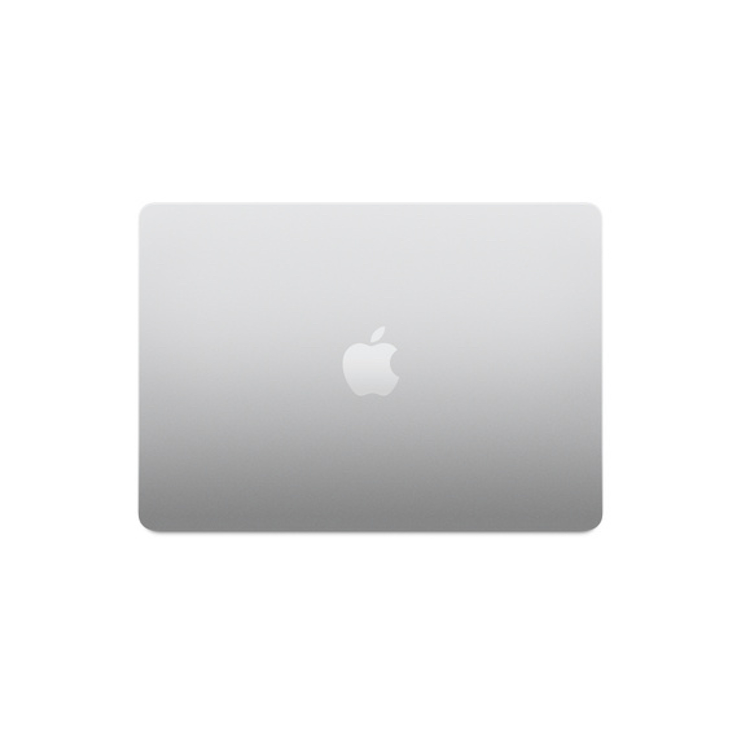 Parte trasera de portátil plateada con logo Apple sobre fondo blanco.