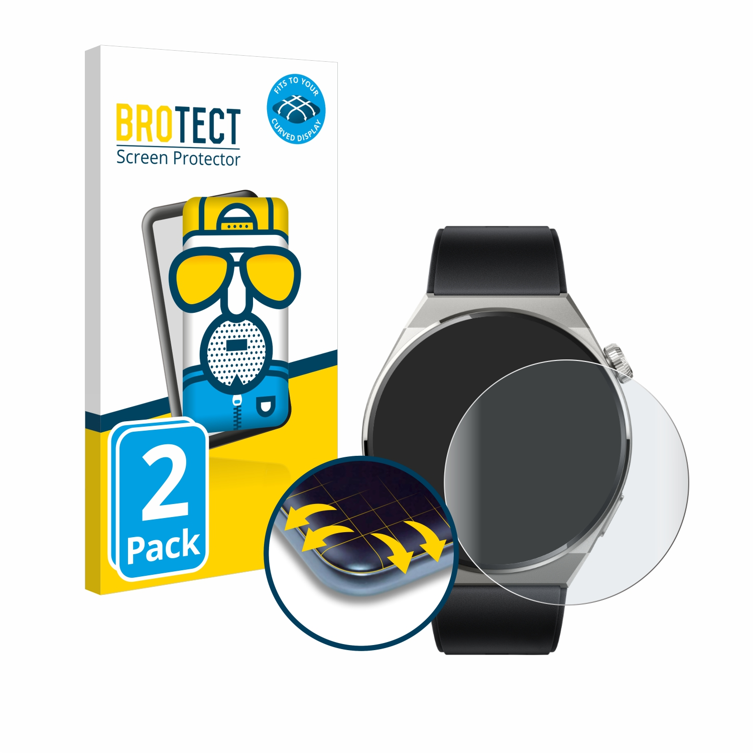 BROTECT 2x Flex 3 Pro Watch matt GT 3D Full-Cover Huawei (46mm)) Schutzfolie(für Titanium Curved