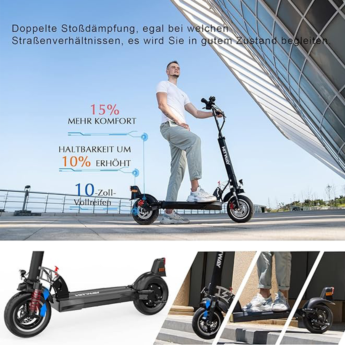 Electric schwarz) E-Scooter E HITWAY mit (10 ABE Straßenzulassung Scooter Zoll, H5 Scooter