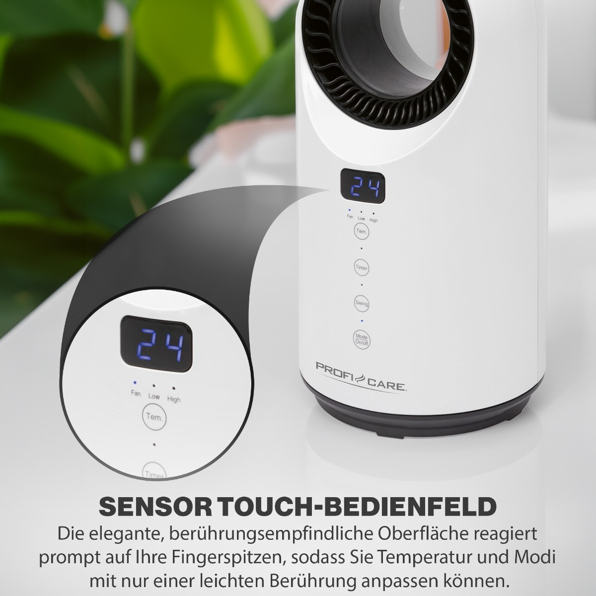 Biały oczyszczacz powietrza z wyświetlaczem i sterowaniem dotykowym.