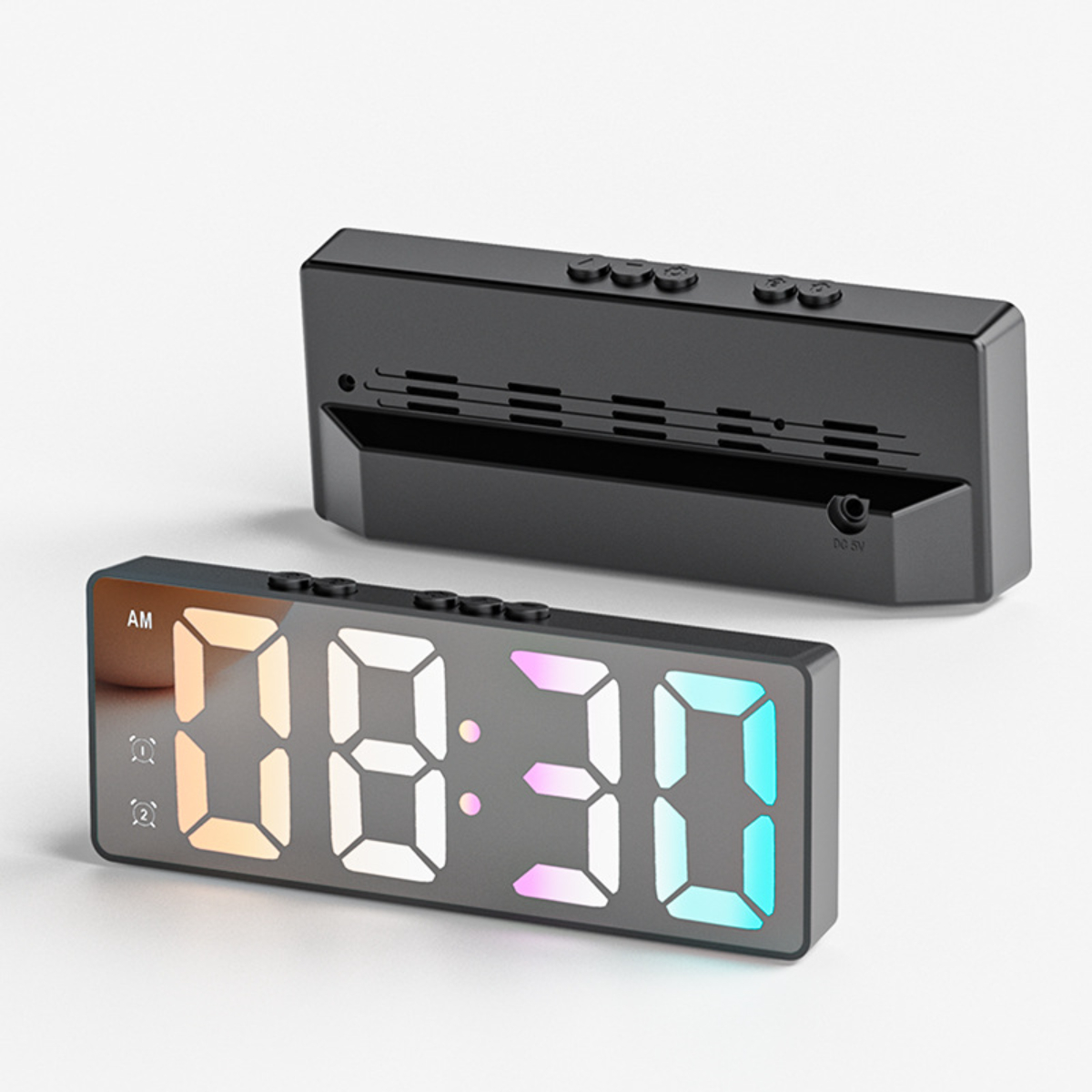 Alarm - Schwarzer BYTELIKE elektronische Sprachsteuerung, HD-Digitalanzeige LED-Spiegelwecker