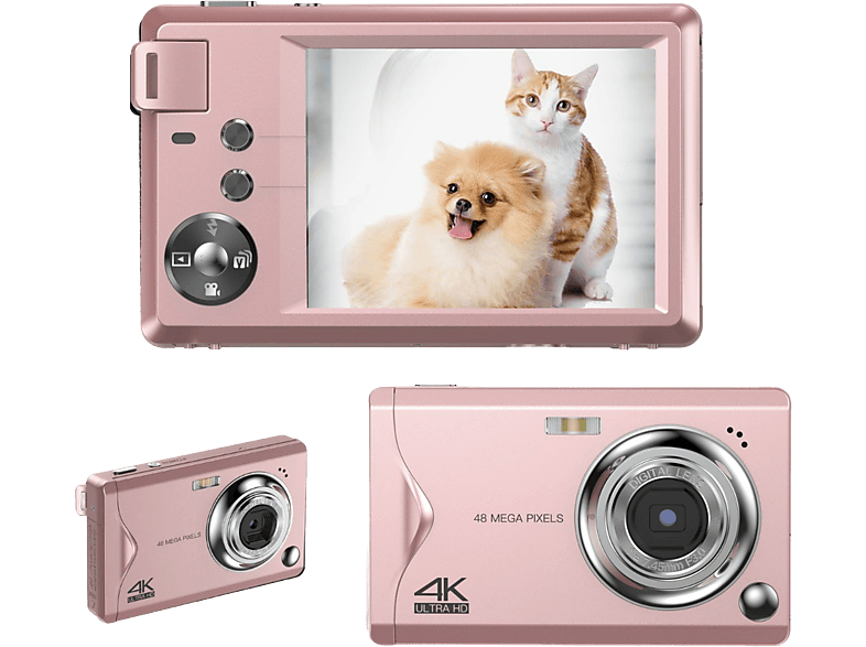 FINE LIFE PRO 16-facher Digitalzoom, 48-Megapixel-Sensor und 4K-Video Kompaktkamera rosa