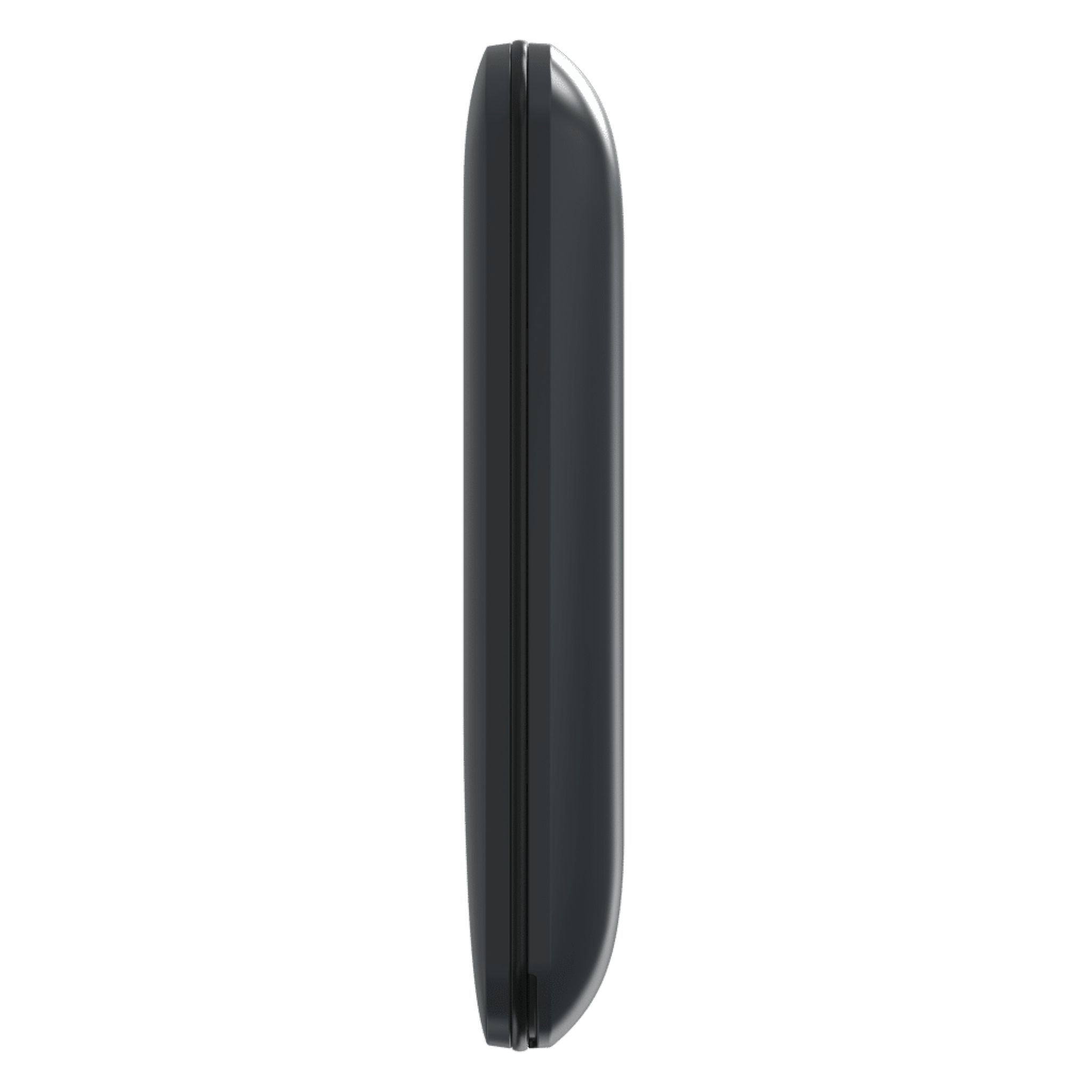Profilo laterale di telefono nero. Design elegante, mostra il lato di uno smartphone.
