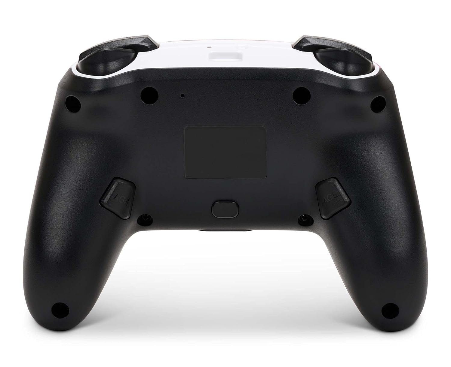 Rückseite eines schwarz-weißen Gamepads mit den Tasten ACL und MCL.