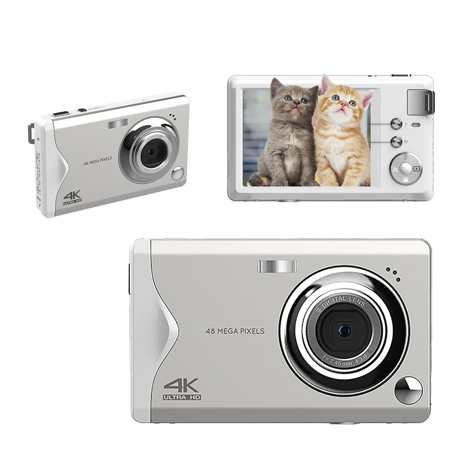 LINGDA 4K-Aufruf48 MP, 48 Pixel, Kinderkamera mit Weiß- Kinderkamera Mio. Kamerafunktionen Kompaktkamera Karte-Kamera beiden