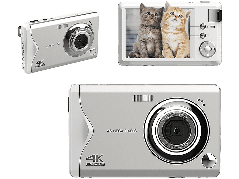 LINGDA 4K-Aufruf48 Mio. Pixel, Karte-Kamera mit beiden Kamerafunktionen Kompaktkamera 48 MP Kinderkamera Weiß, 16X opt. Zoom