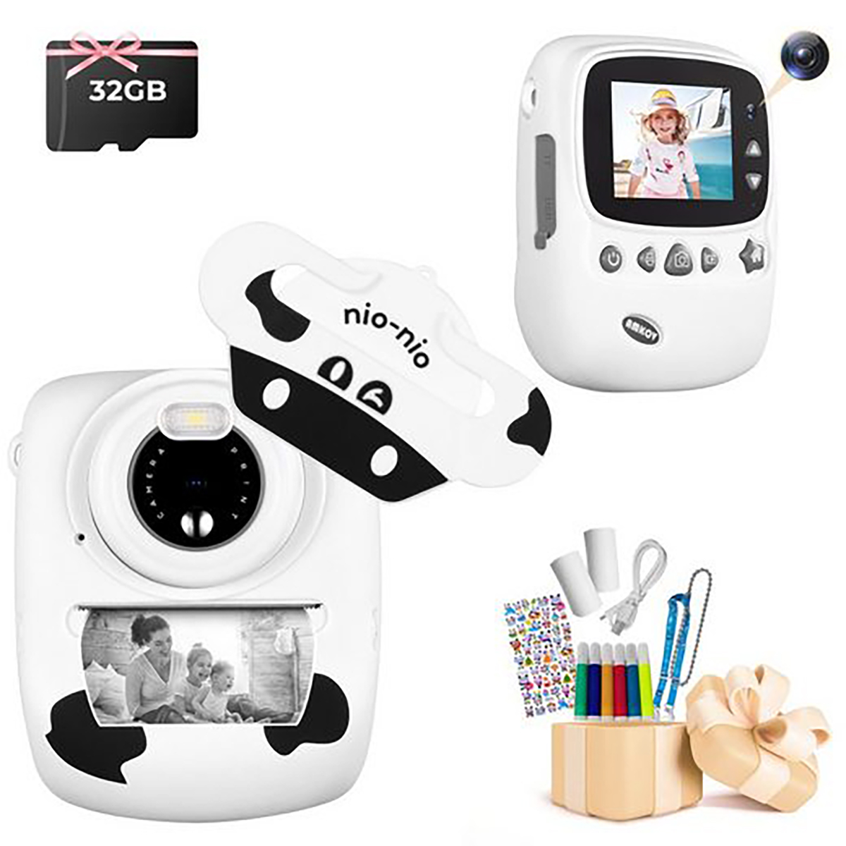 FINE LIFE PRO und Dual-Kameras kostenlosen Kinderkamera-Sofortdruckfunktion Aufklebern Kinderkamera, Farbstiften Schwarz-weißes