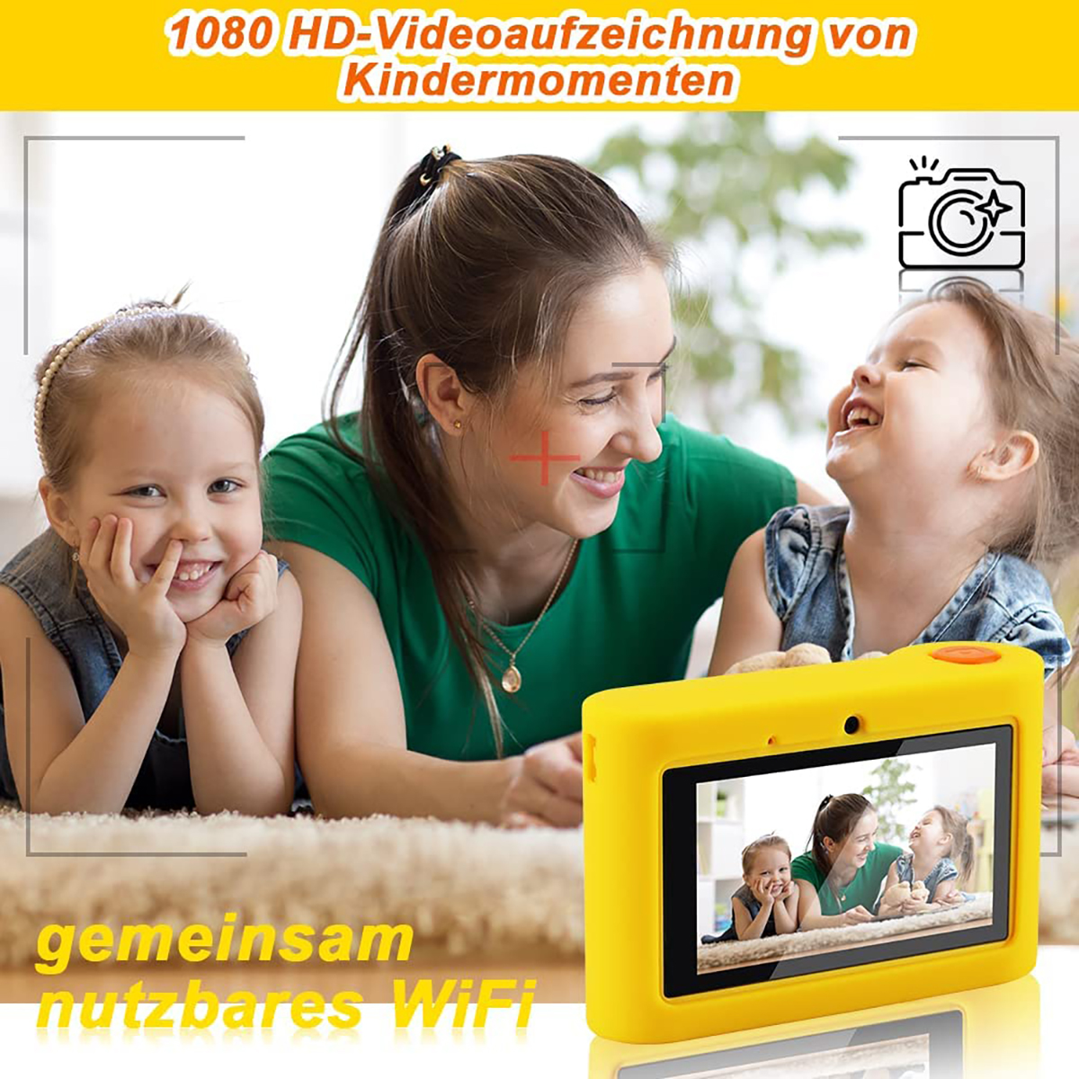 LINGDA Kinderkamera,48MP,1080P,WiFi DigitalKamera Fotokamera,32GB SD-Karte Gelb- Kinderkamera