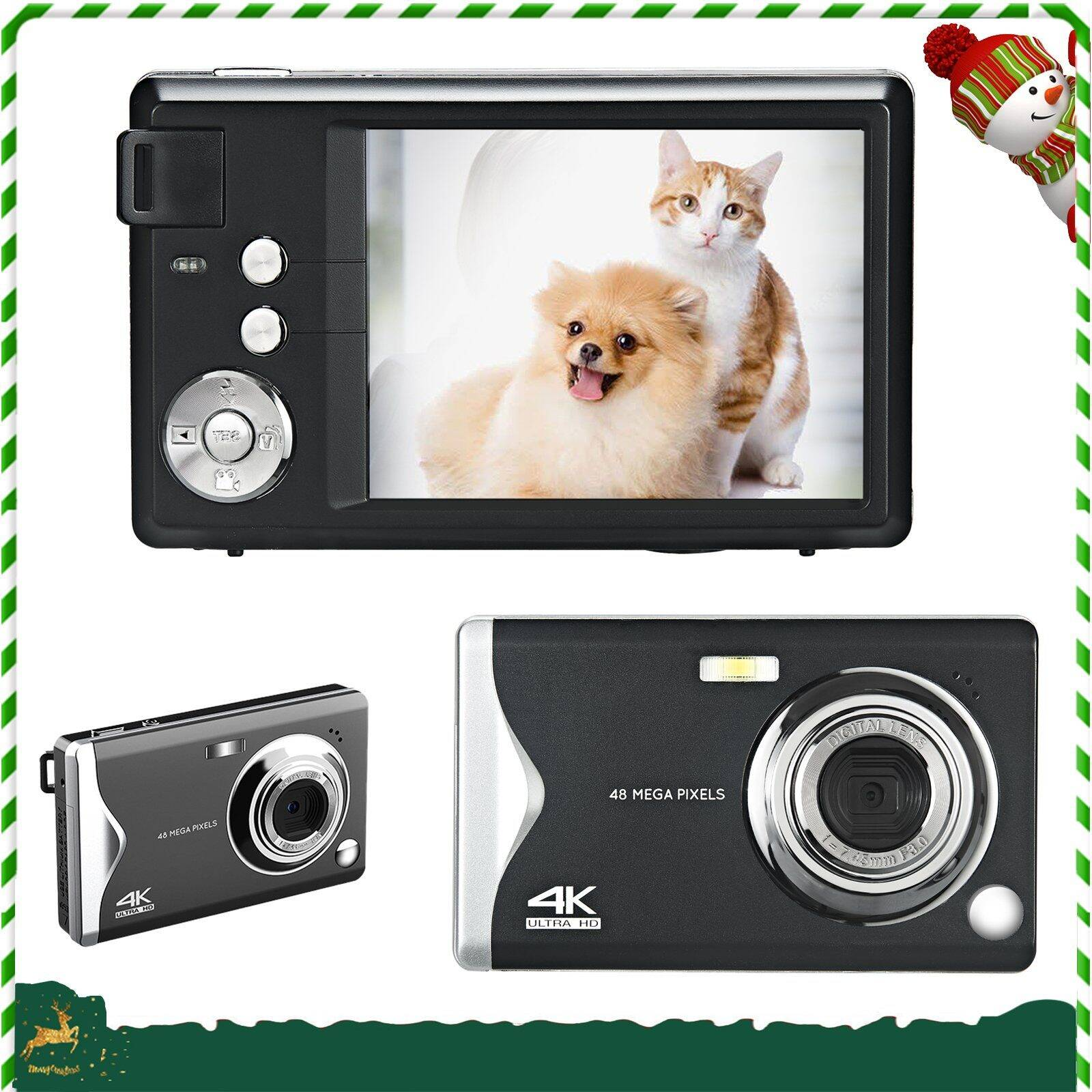 LINGDA 4K HD Fotokamera,32GB Schwarz Digitalzoom 48MP SD-Karte, Digitalkamera 16-facher
