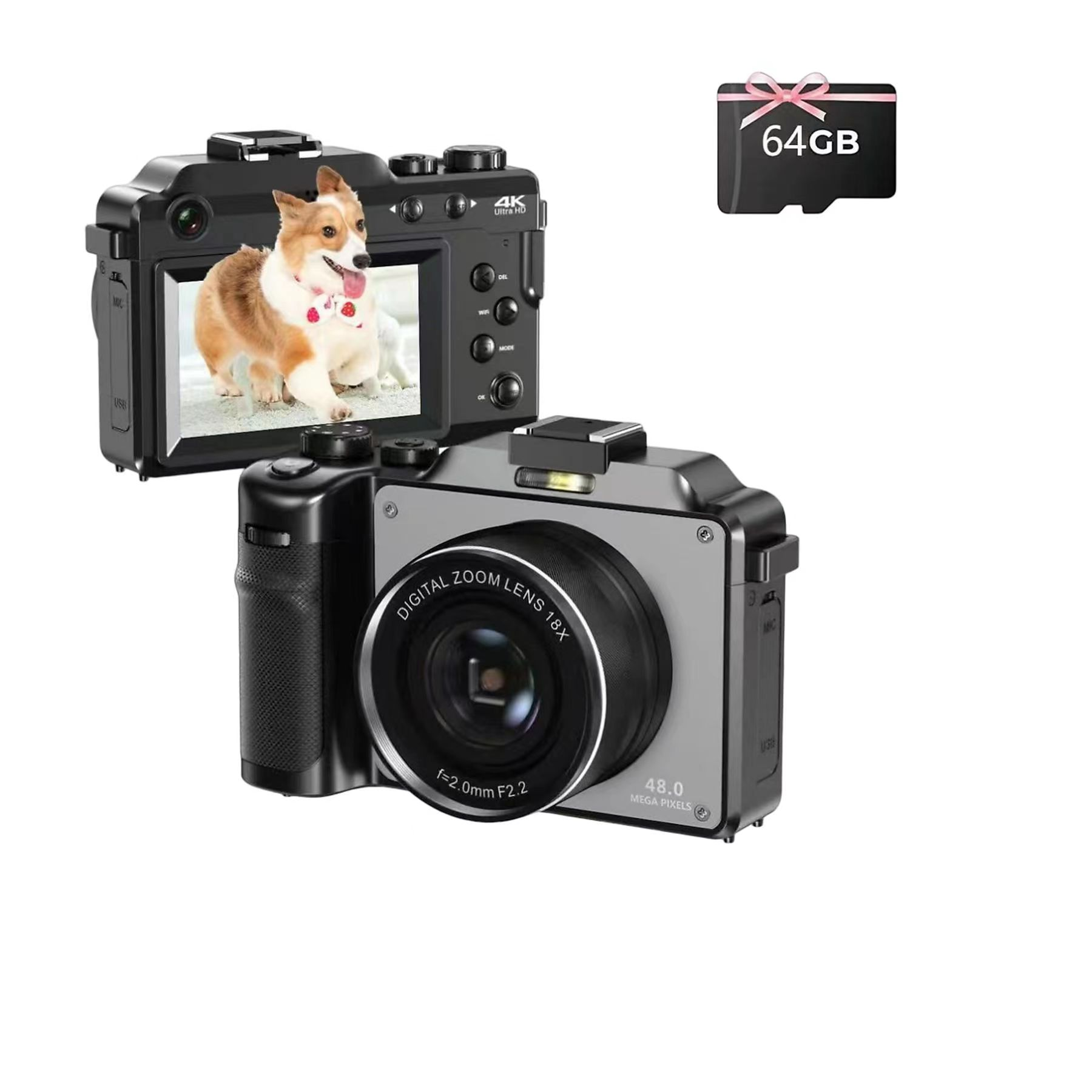 Anti-Shake Dual-Kamera Kompaktkamera LIFE Schwarz 4K Kamera FINE Digital PRO