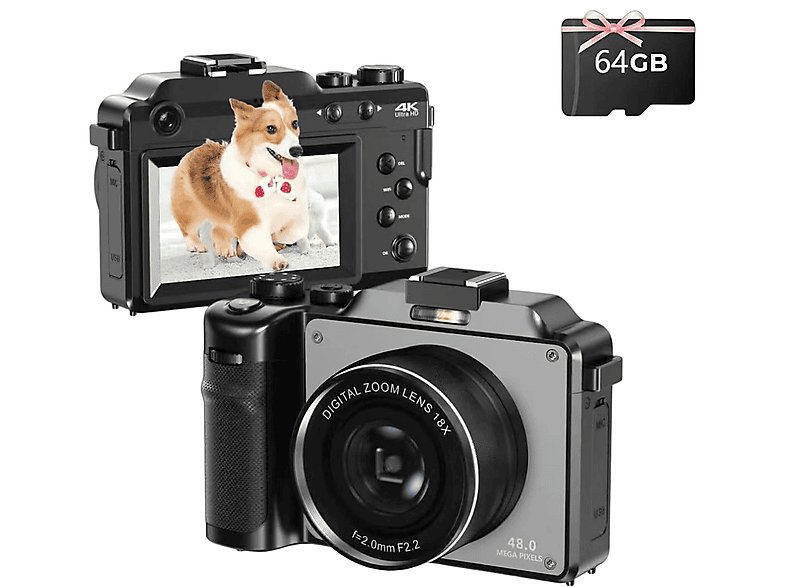 FINE LIFE PRO 4K Kompaktkamera Dual-Kamera Anti-Shake Digital Kamera Schwarz