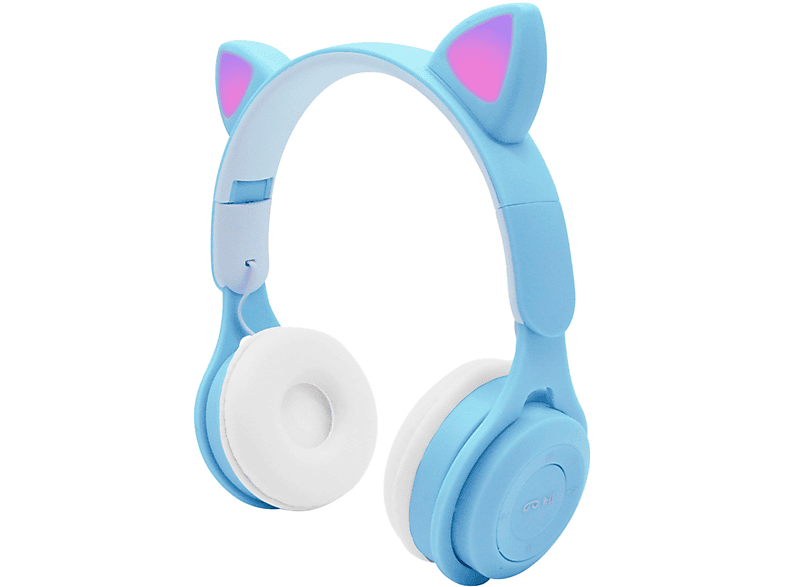 KINSI M6, Kinder, Katzenohren, Over-ear Blau Bluetooth Kopfhörer Kinder