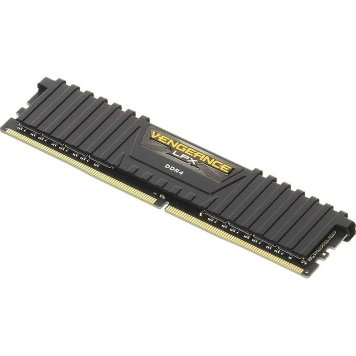 Stick RAM nero. Testo Vengeance LXP DDR4. Connettori dorati. Dissipatori neri.