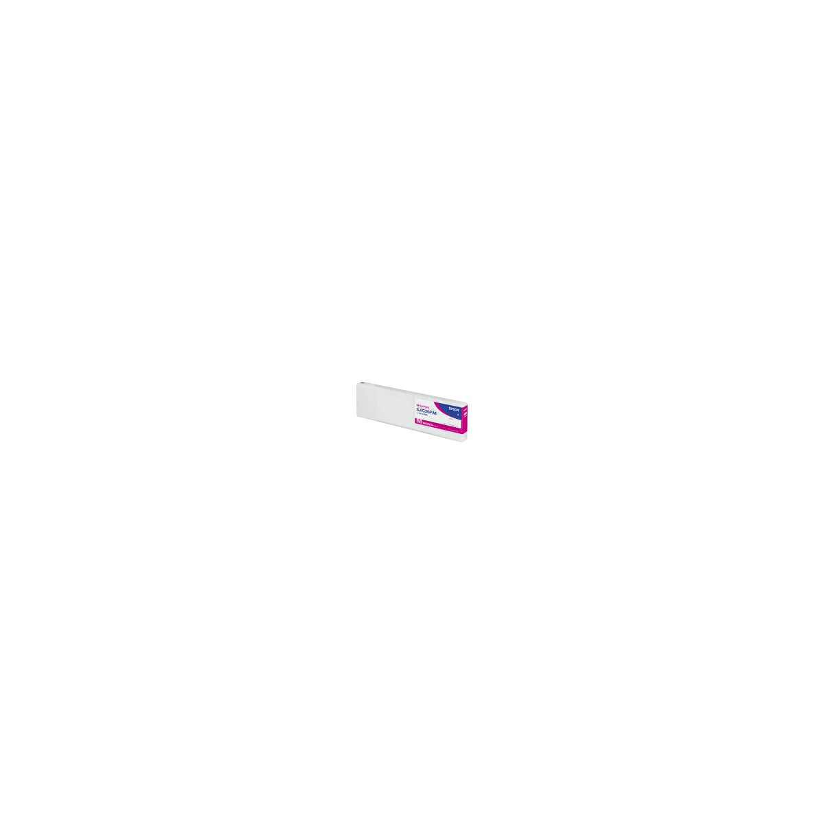 Pequeño paquete rectangular, blanco y rosa, sobre fondo blanco.
