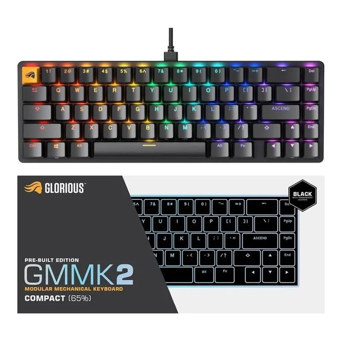 GLORIOUS PC GAMING RACE GMMK2 %65 Kompakt  Fox Switch RGB Mekanik Q İngilizce Kablolu Oyuncu Klavyesi Siyah