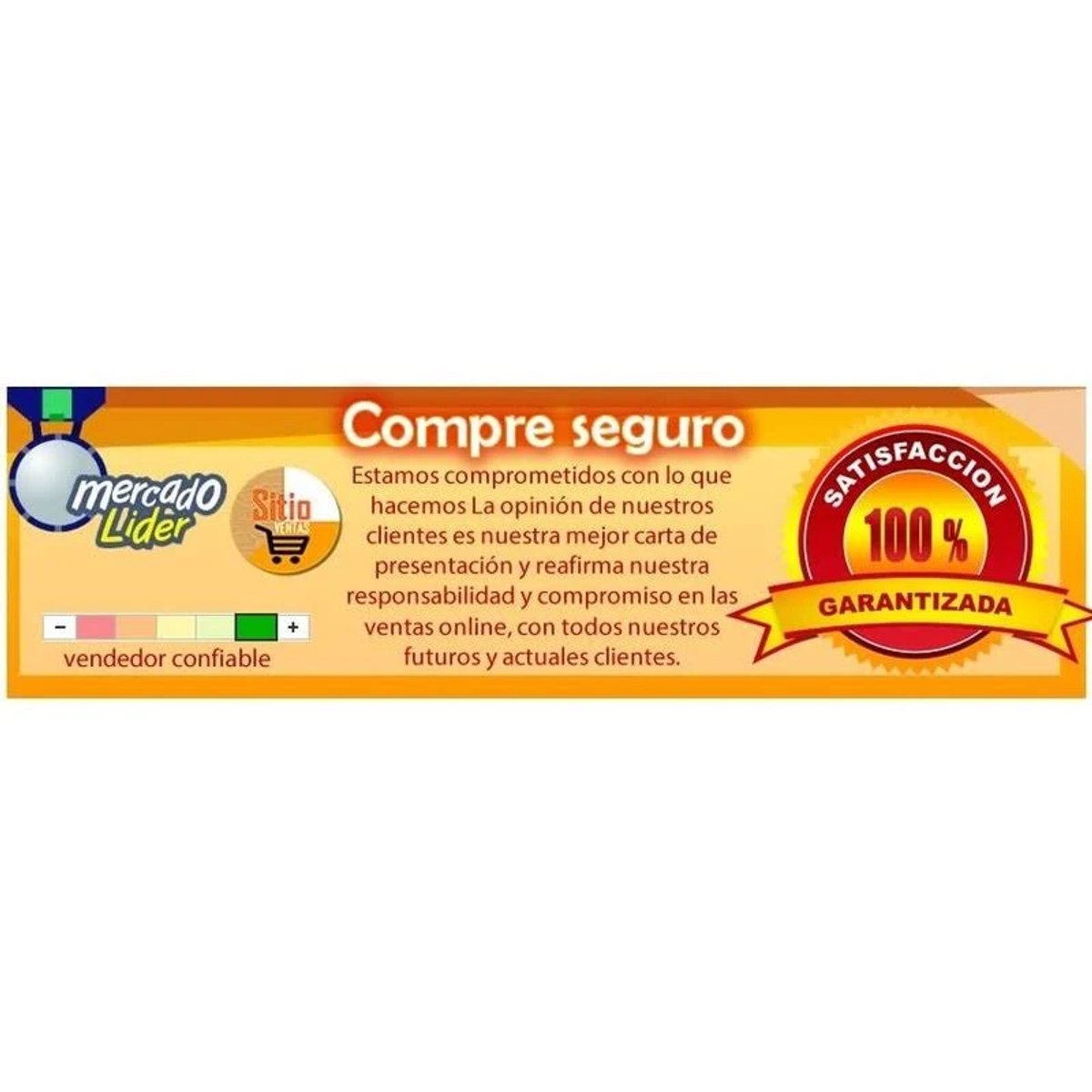 Mercado Lider logosu, 'Compre seguro', '100% Satisfacción Garantizada' metinli afiş.