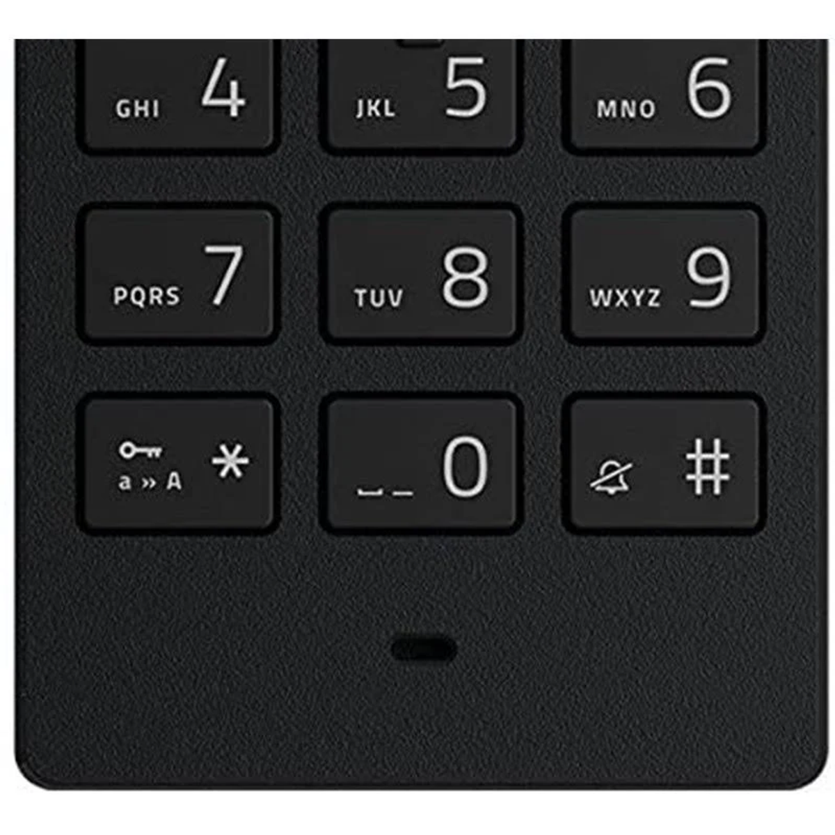Schwarze Tastatur mit Zahlen und Symbolen. Enthält Zahlen, Buchstaben und Sonderzeichen.