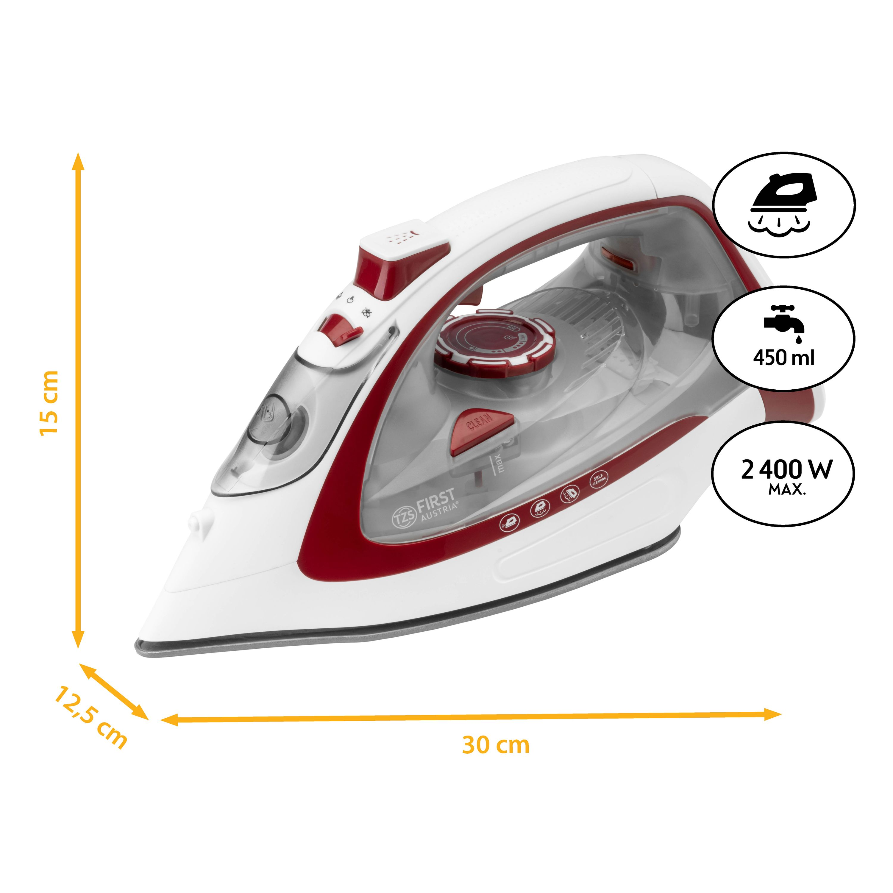 TZS FIRST AUSTRIA FA-5633-4-RE Dampfbügeleisen (2400 Keramik) Watt