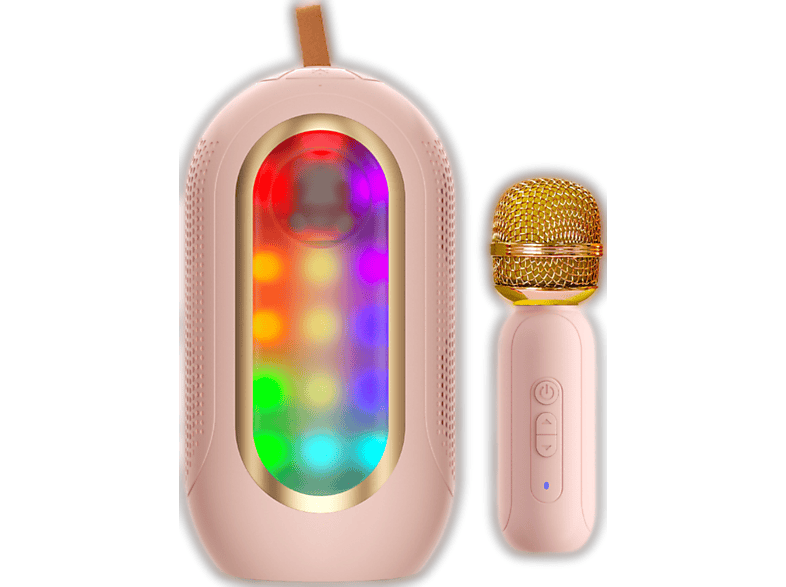 UWOT Bluetooth-Lautsprecher: Tragbare drahtlose Karaokeanlage mit Mikrofon - für drinnen und draußen Bluetooth Karaoke-Lautsprecher, Rosa