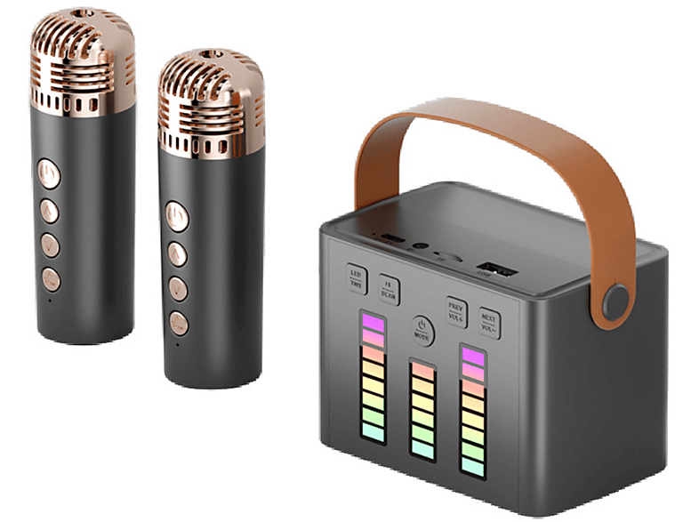 UWOT Kabelloser Bluetooth-Lautsprecher - Geschenk für Zuhause mit zwei Mikrofonen und farbigen Lichtern Bluetooth-Lautsprecher, Schwarz