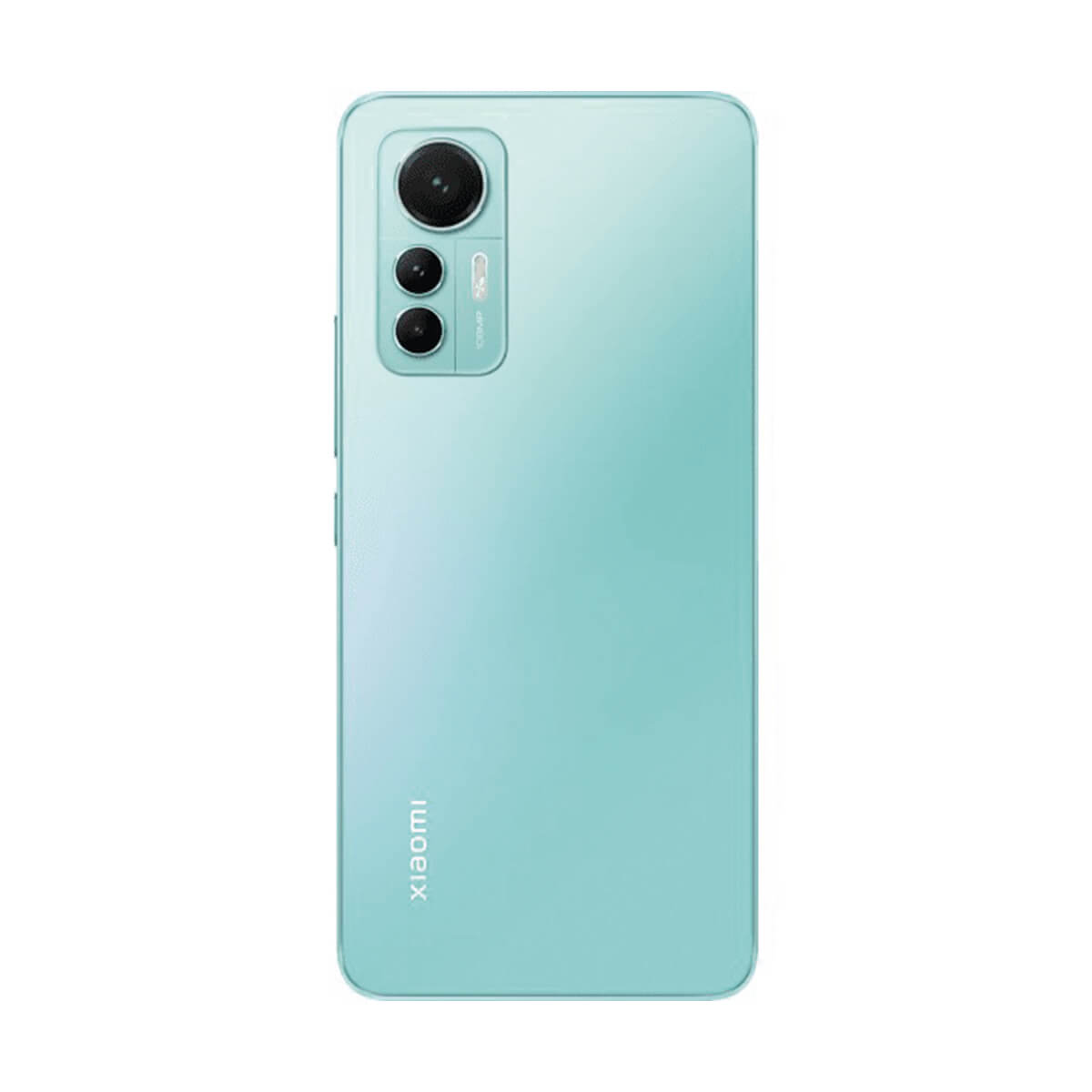 Tył jasnoniebieskiego smartfona z trzema aparatami i marką 'xiaomi'.