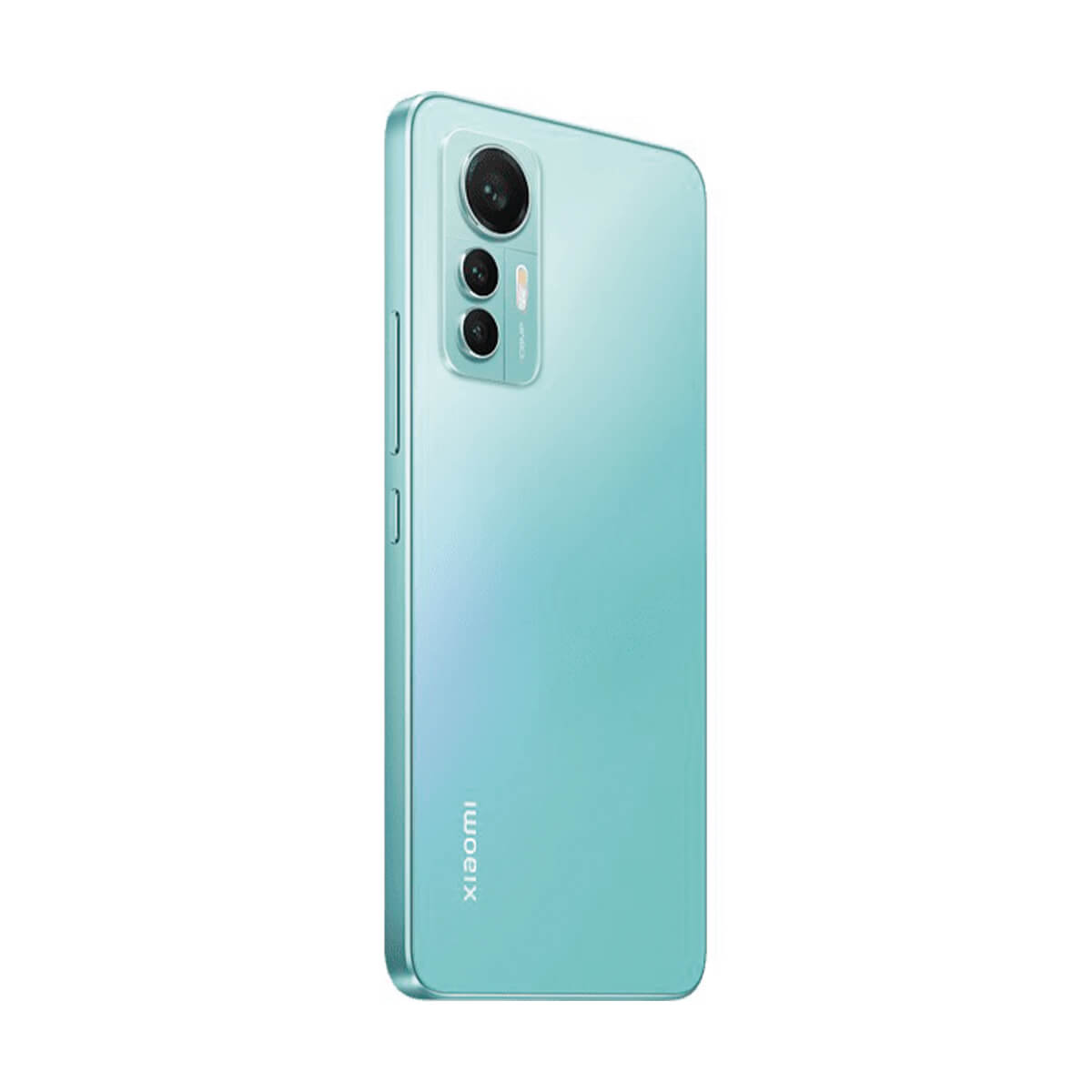 Jasnoniebieski smartfon, widok z tyłu, z trzema aparatami po lewej stronie u góry.