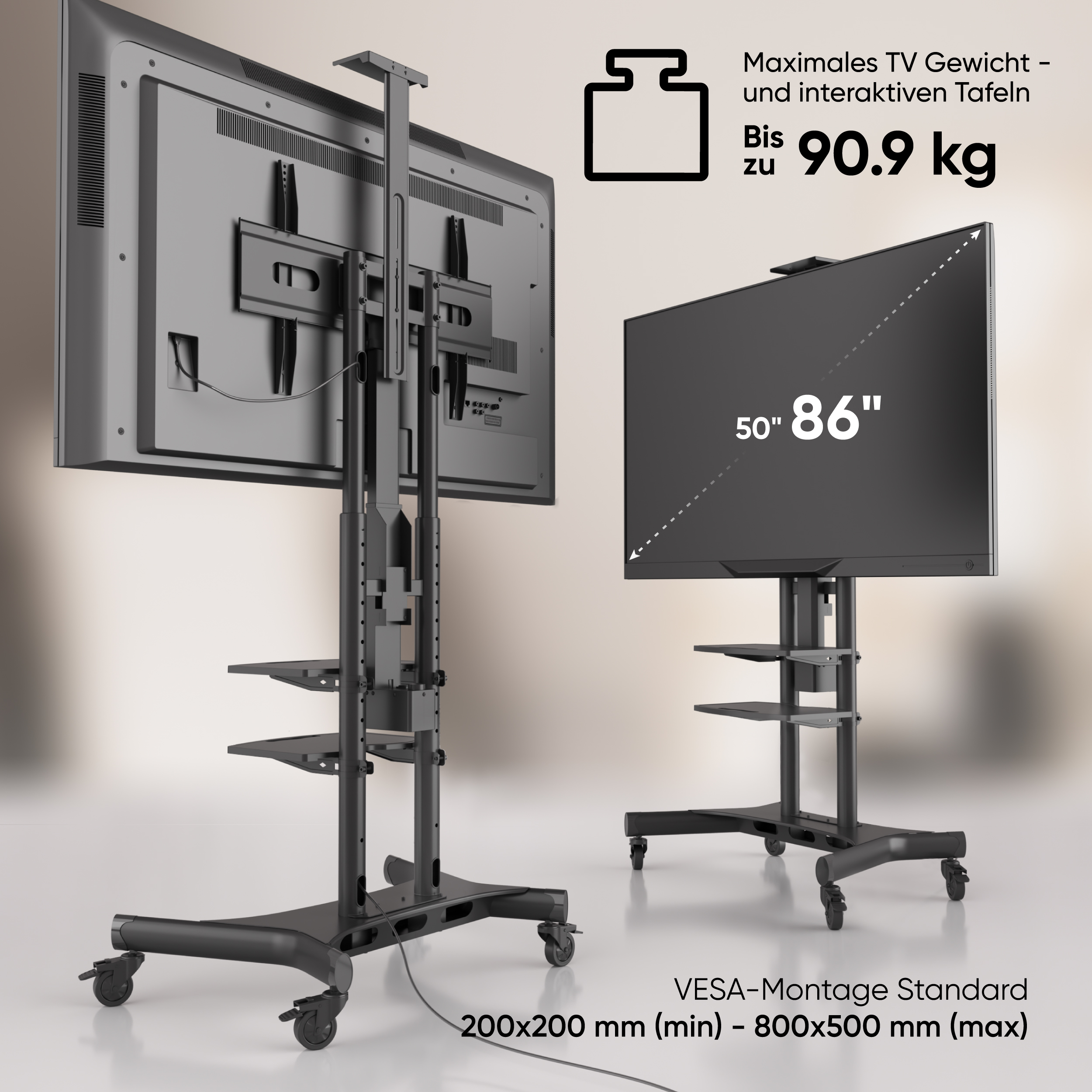 TV Ständer Schwarz rollbar Standfuß, ONKRON TV