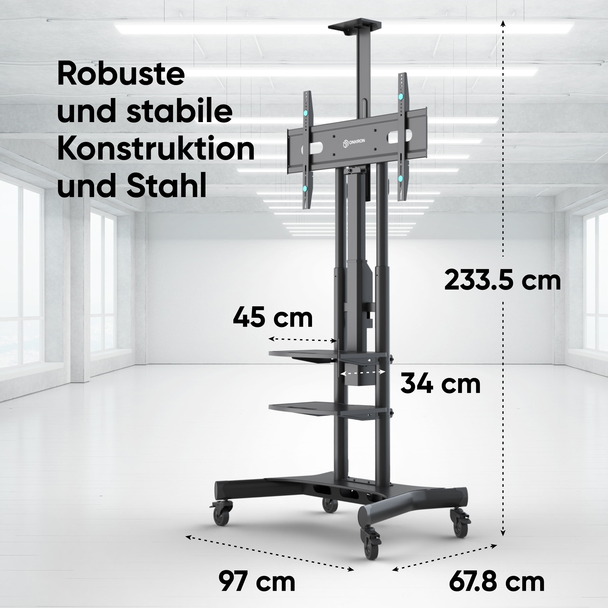 ONKRON TV Ständer rollbar TV Schwarz Standfuß