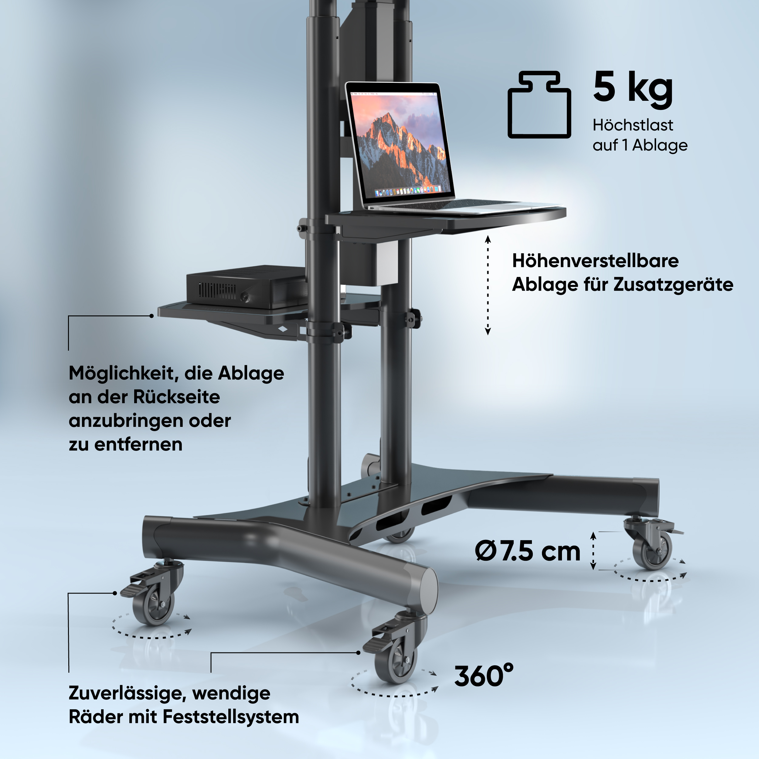 ONKRON Standfuß, TV Schwarz Ständer rollbar TV