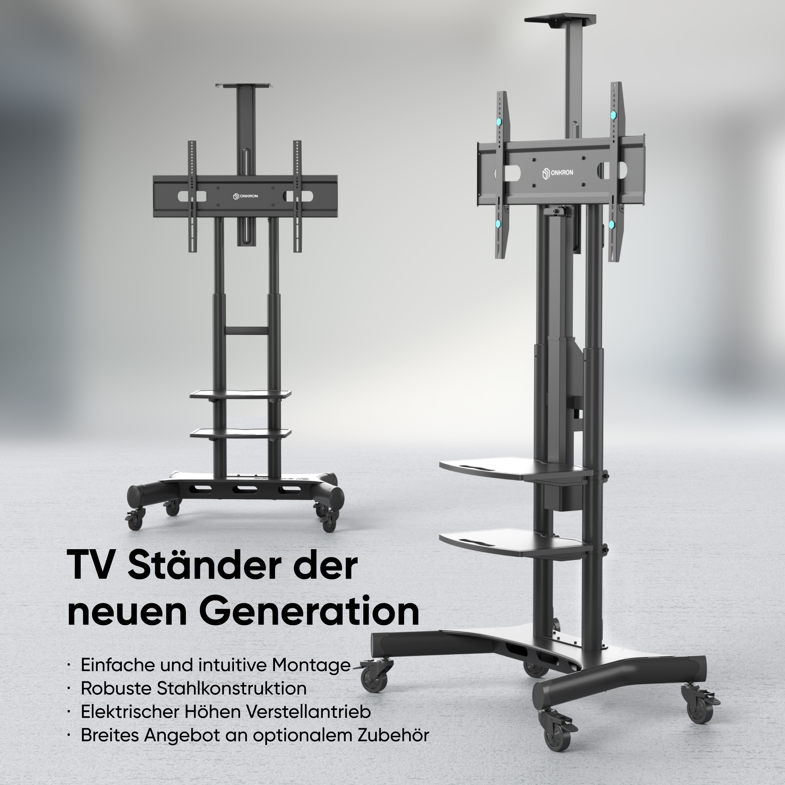 ONKRON TV Ständer rollbar TV Schwarz Standfuß