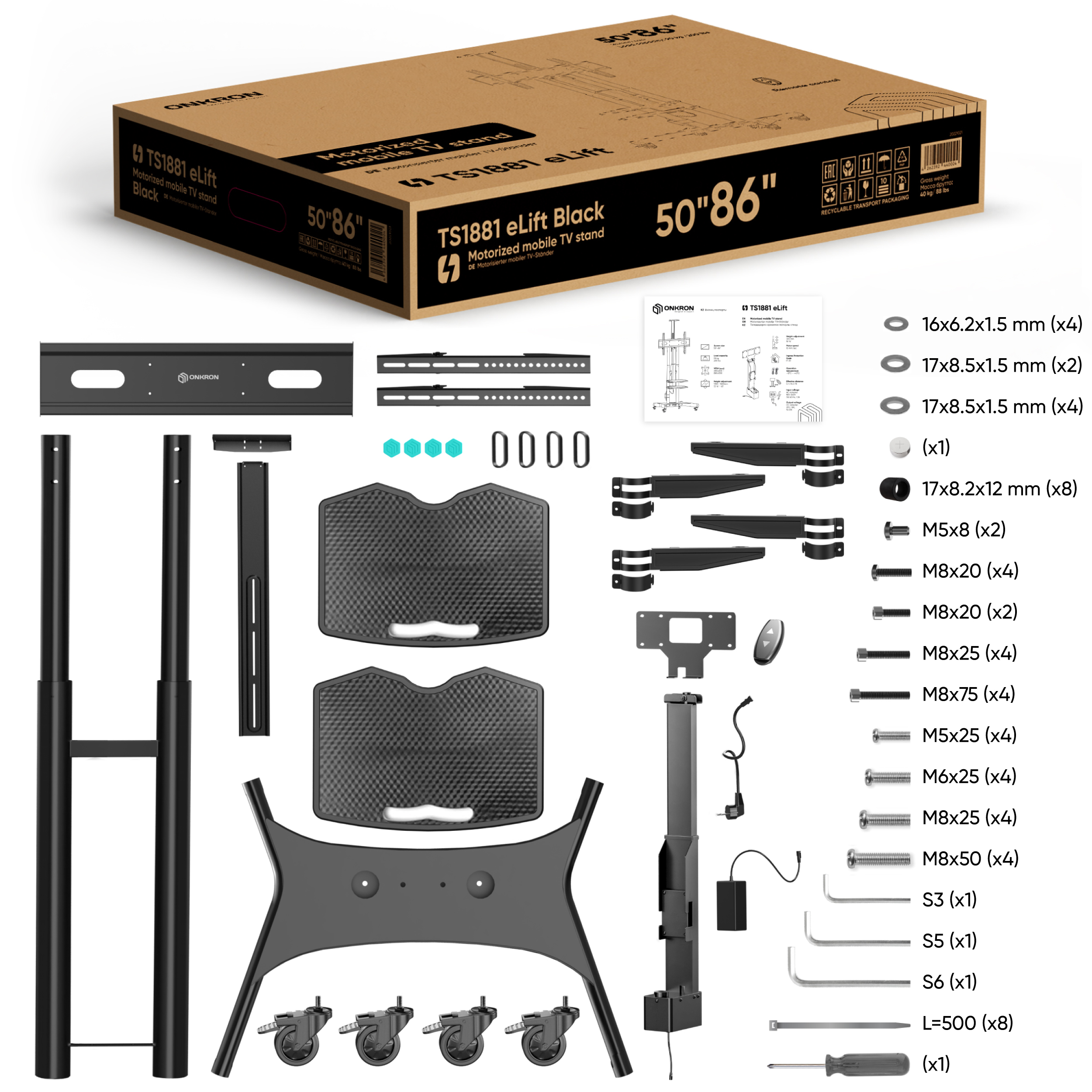 TV Ständer Schwarz TV rollbar Standfuß, ONKRON