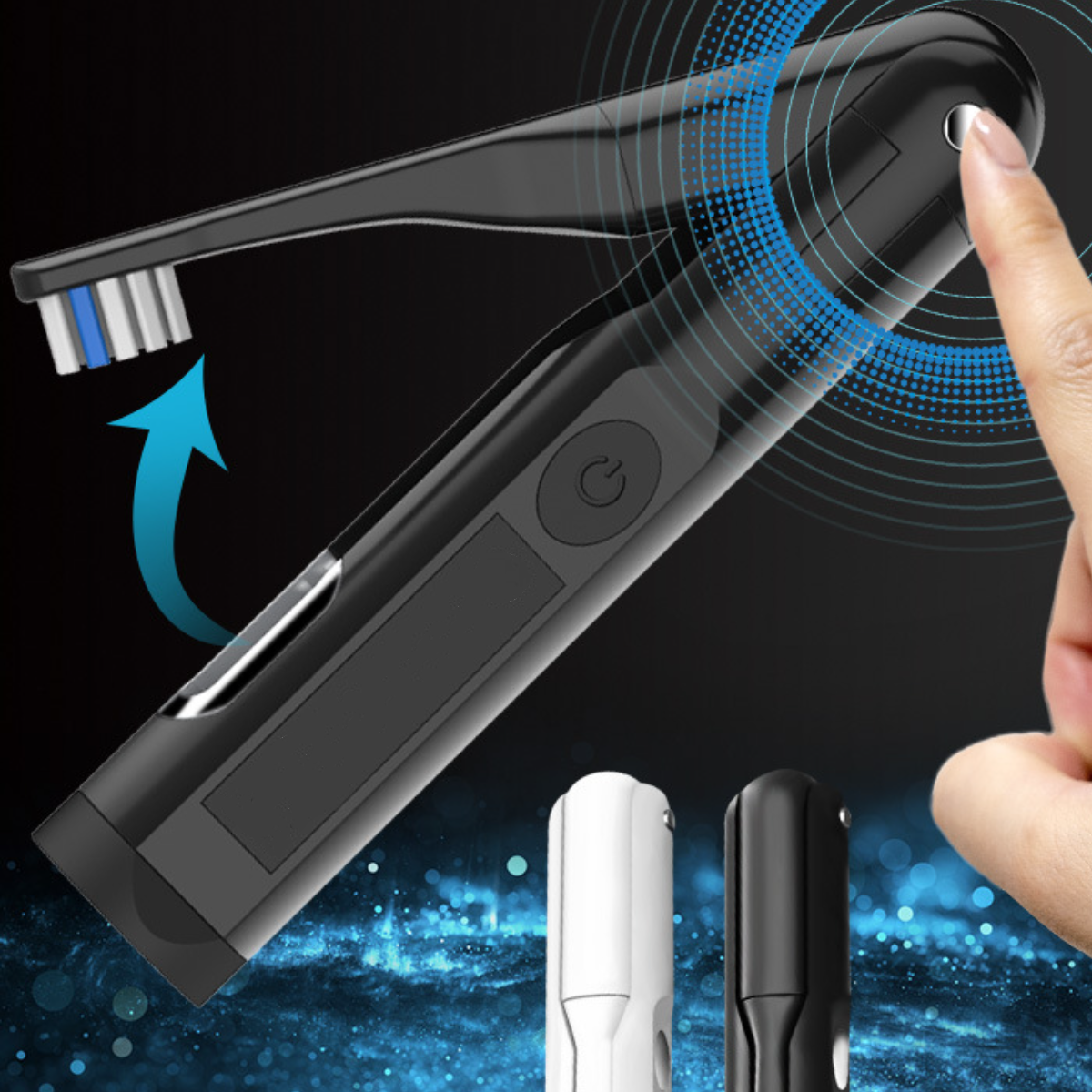 wasserdicht, sterilisiert und elektrische klappbare UV USB Schallzahnbürste praktisches UWOT elektrische Ultraschallzahnbürste: Design Schwarz