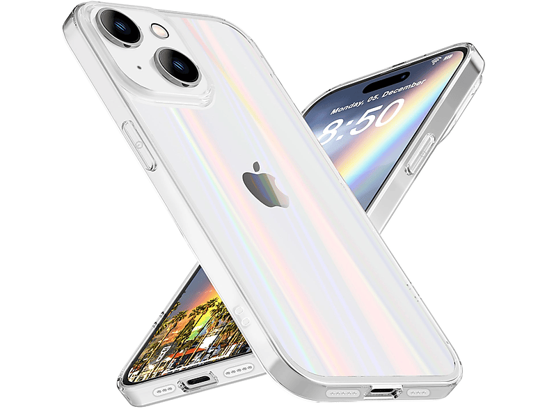 NALIA Klare Hartglas Hülle Regenbogen Effekt, Backcover, Apple, iPhone 15 Plus, Transparent