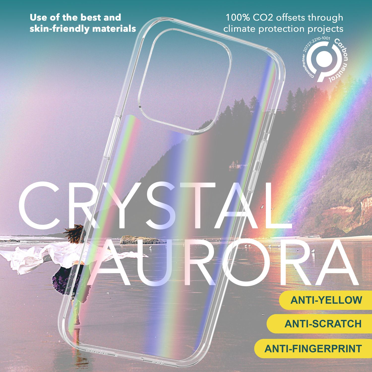 NALIA Klare Hartglas Hülle Regenbogen Apple, Effekt, iPhone Transparent 15 Plus, Backcover