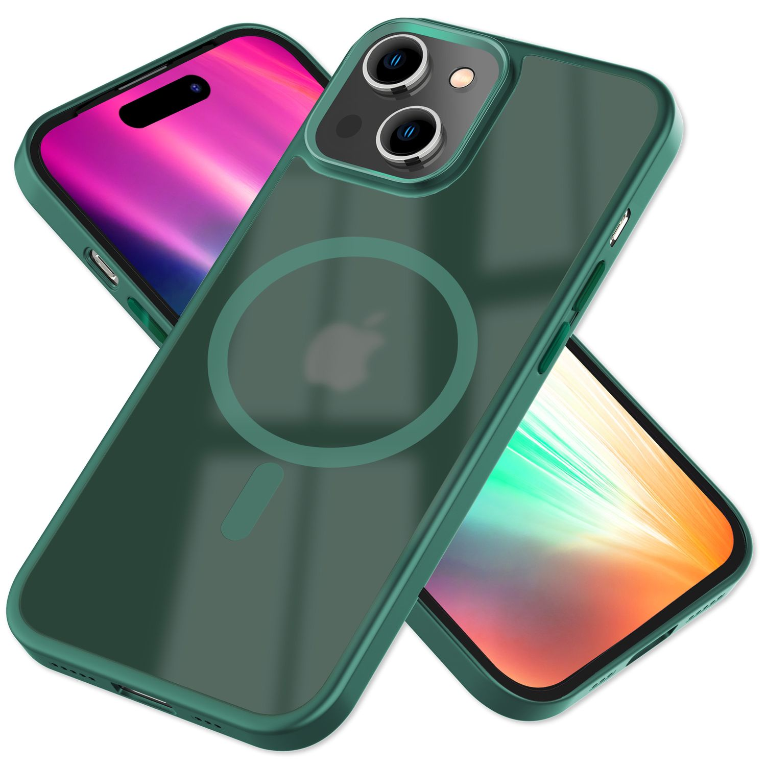 NALIA Matte Hybrid Hülle mit Grün iPhone Backcover, Funktion, Apple, MagSafe Plus, 15