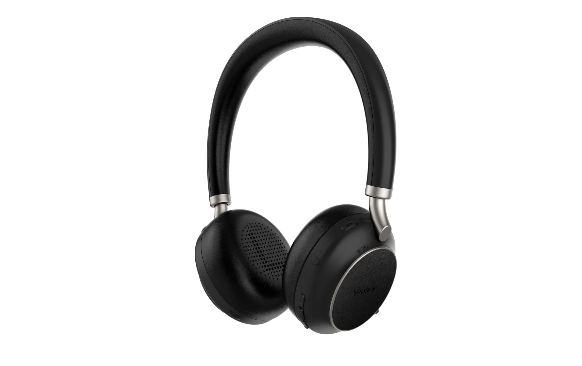 Schwarze Over-Ear-Kopfhörer mit silbernen Akzenten auf weißem Hintergrund.