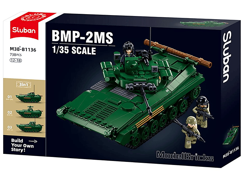 (738 (3-in-1 Klemmbausteine SLUBAN Bausatz) Teile) Kampfpanzer