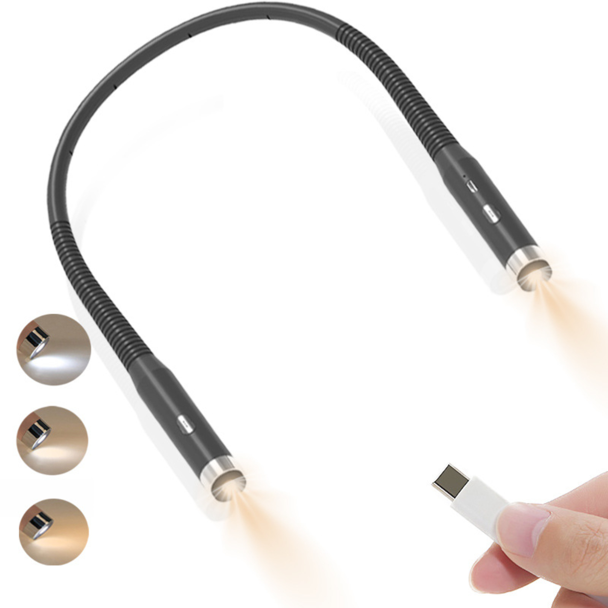 Nackenlicht mit zwei Lichtern, USB-C-Kabel und drei Lichtmodi.