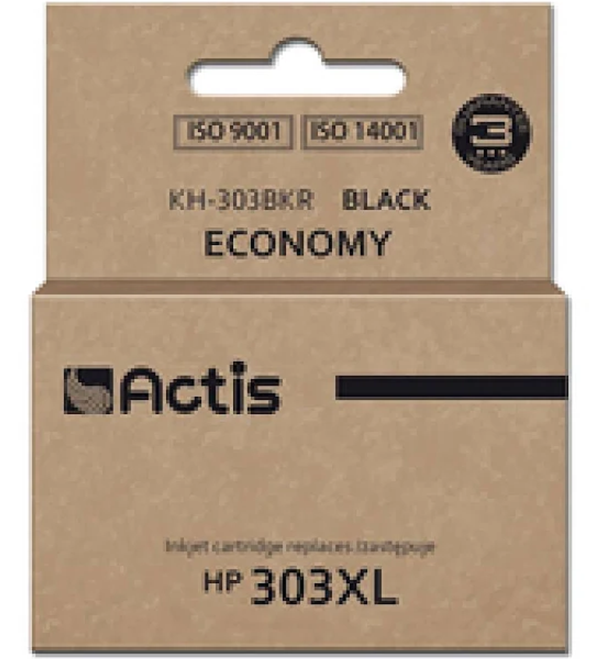 Brązowe pudełko z wkładem atramentowym Actis z tekstem i logo.