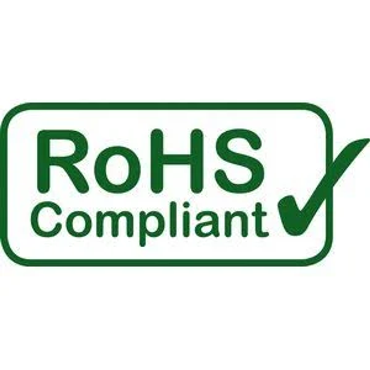 Logo RoHS Compliant w zielonym prostokącie ze znakiem wyboru.