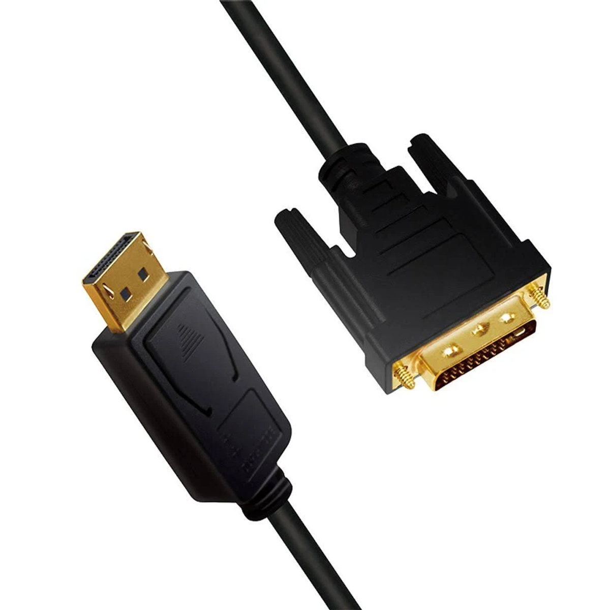 Czarny kabel DisplayPort do DVI, złącza na obu końcach.