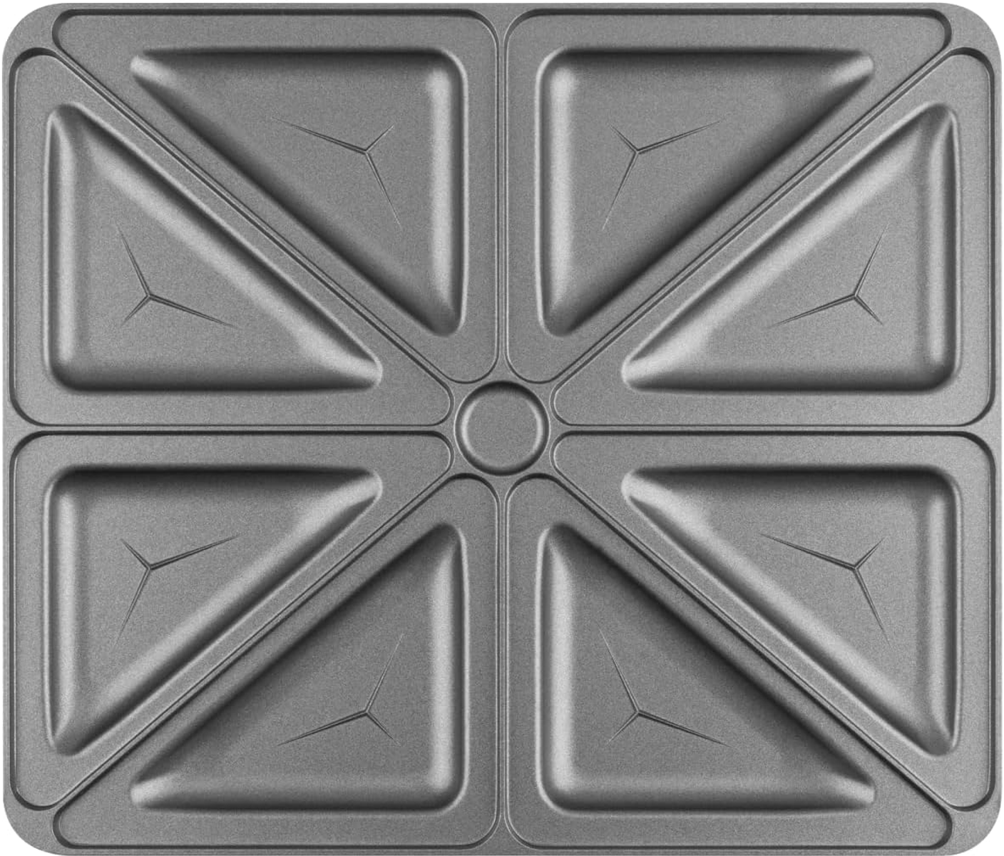 Metal sandwich maker with four sections. The surface is gray and clean.