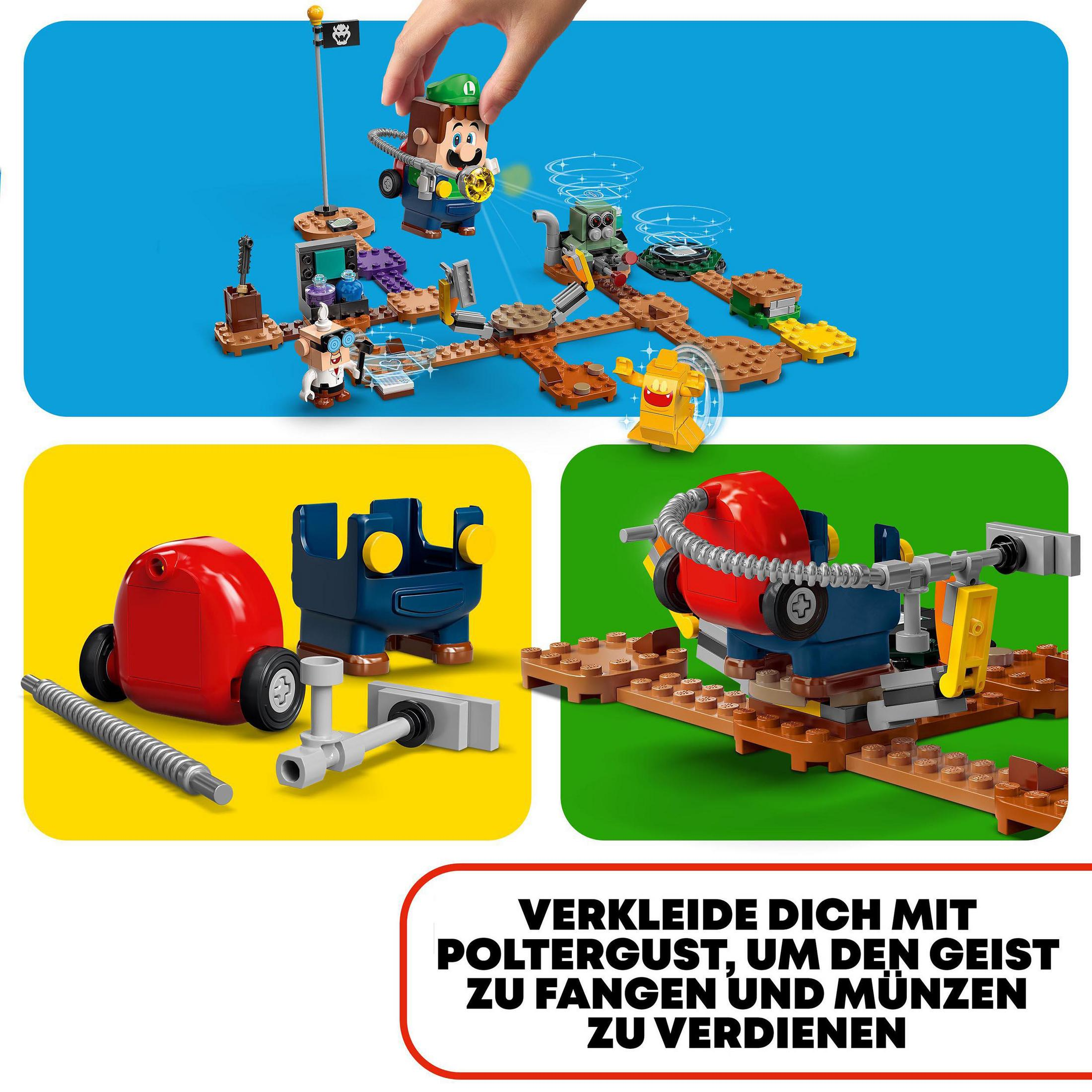 LEGO-Set mit Bauteilen und Minifiguren; Text: 'VERKLEIDE DICH...ZU VERDIENEN'.