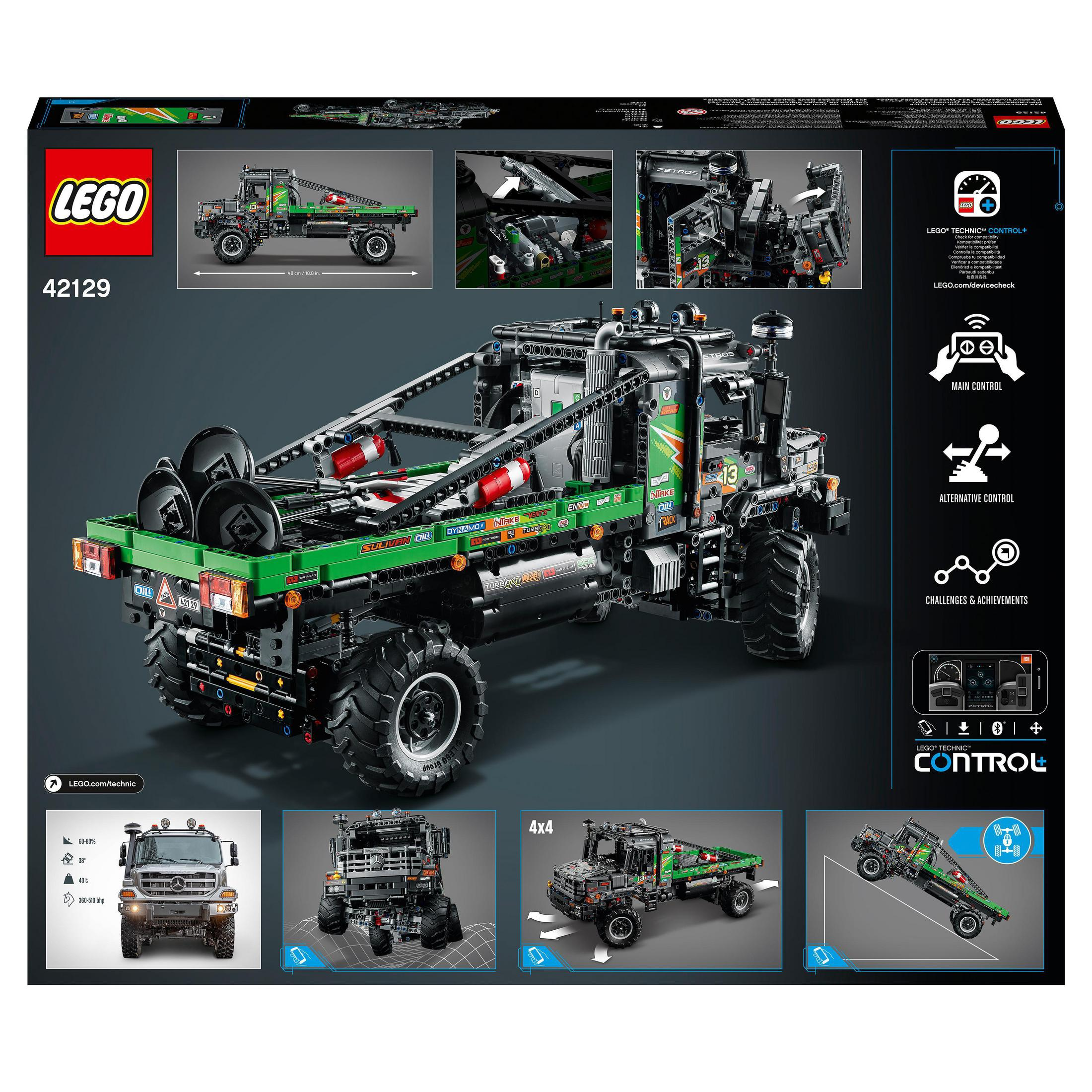 Model LEGO Technic zielonej ciężarówki z wieloma zdjęciami modelu i instrukcjami.