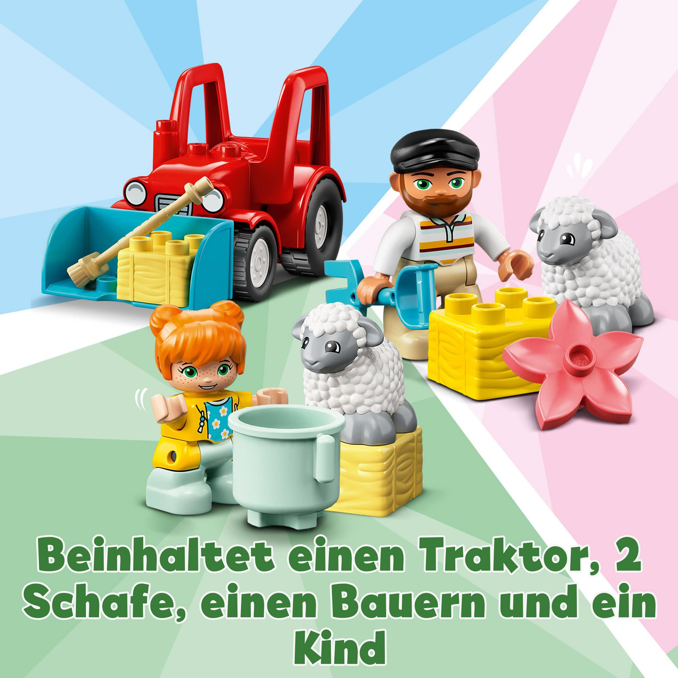 Duplo-Figuren mit Traktor, Schafen und einem Bauern.
