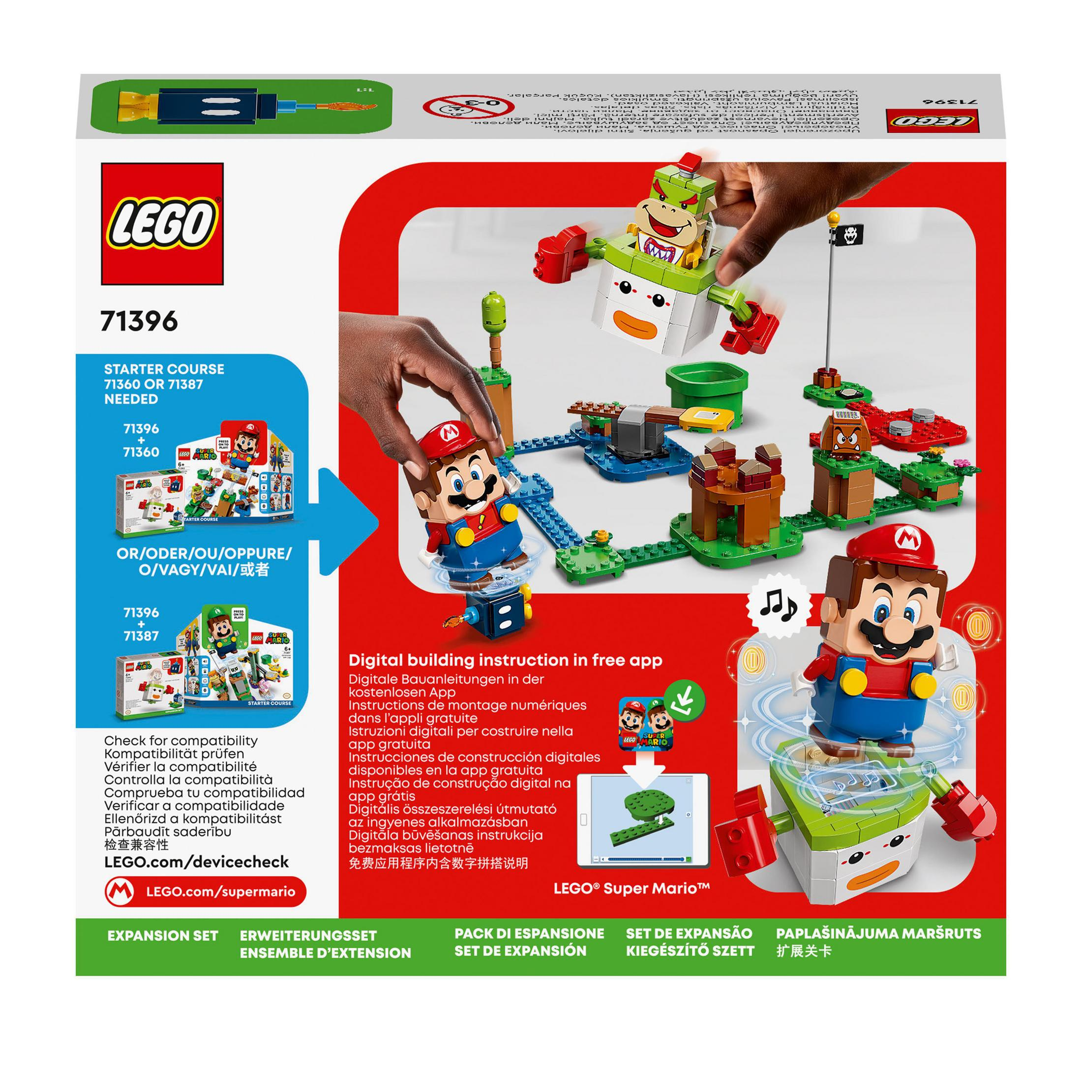 LEGO Super Mario Set mit Mario-Figur und Zubehör. Box und Bauanleitung werden gezeigt.