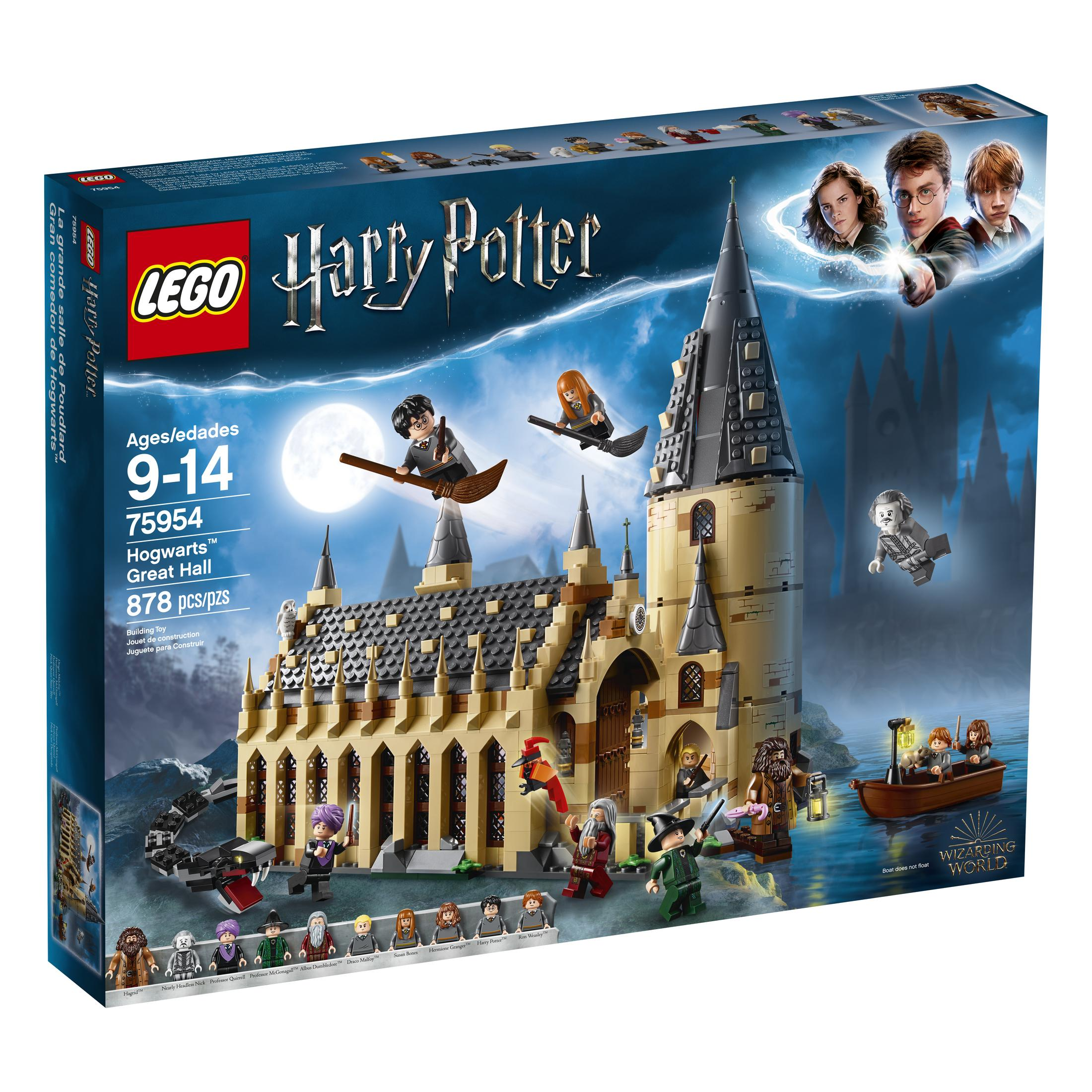 Eine LEGO Harry Potter Set-Box, die die Hogwarts Great Hall zeigt, mit Harry Potter-Figuren.