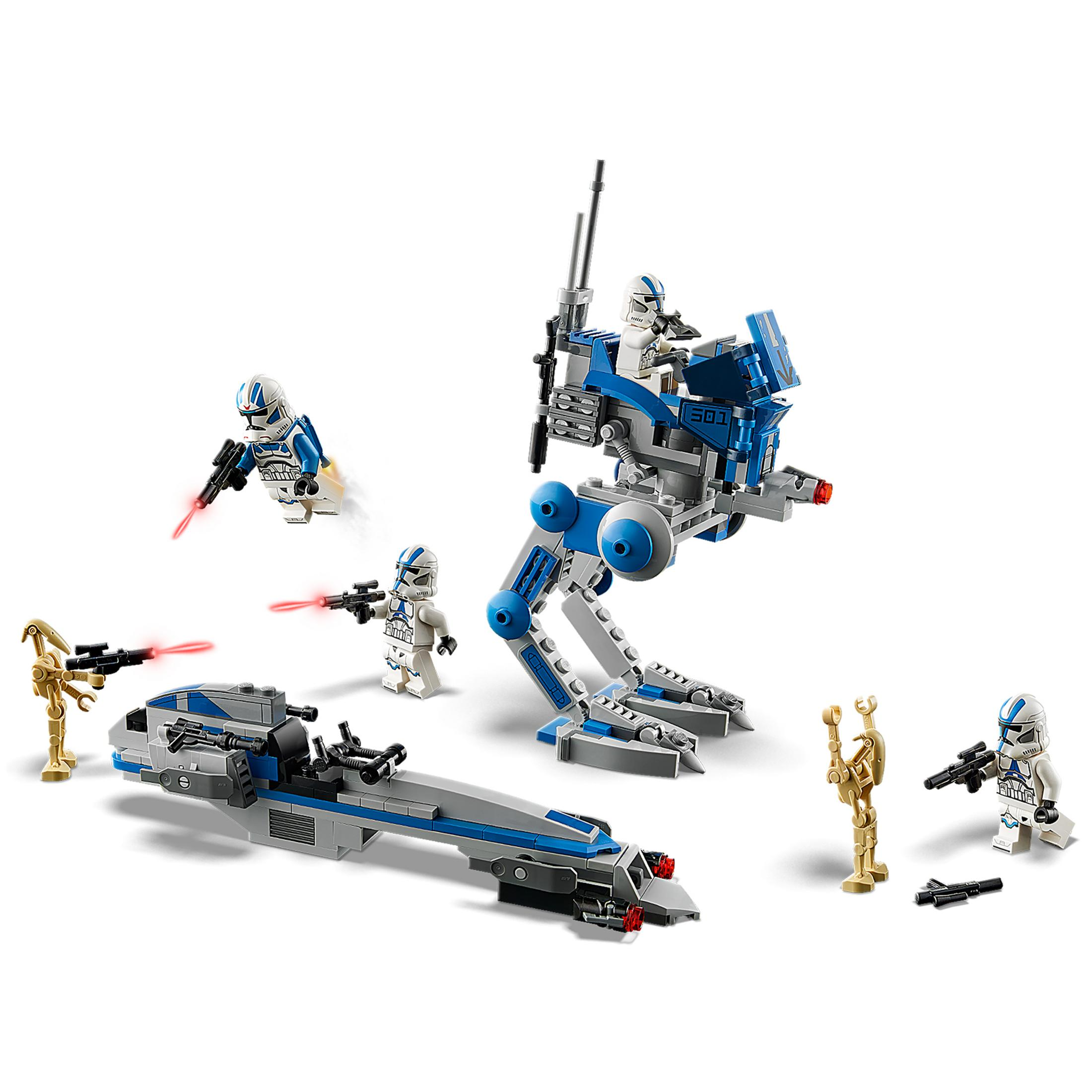 Lego Star Wars Set mit Figuren und Fahrzeugen. Enthält Sturmtruppen, Speeder und AT-RT Walker.